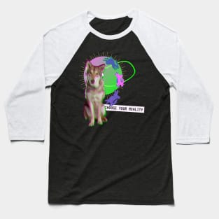 Wolf Dog Reality Vaporwave Party Techno Glitch Baseball T-Shirt